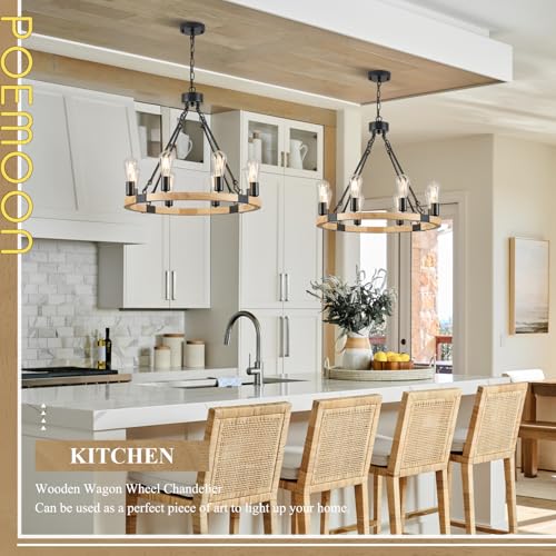 Natural Wooden Wagon Wheel Chandelier 8
