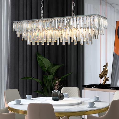 39" Modern Rectangle Crystal Chandelier