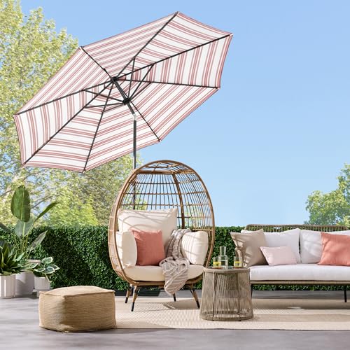 10ft Solar Polyester LED Lighted Patio Umbrella w