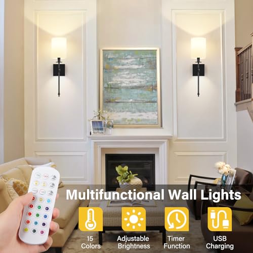 19 Inch Black Battery Operated Wall Sconces Set of 2 (2 Count)
