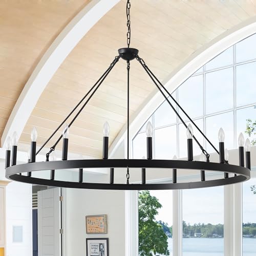53 Inch Black Extra Large Wagon Wheel Chandelier