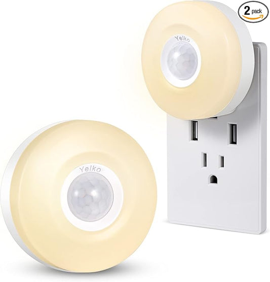 YELKO Night Lights Plug Into Wall,200Lumen Super Bright Plug in Motion Sensor Light Indoor,Smart Plugin Motion Activated Nightlights for Bathroom, Hallway(Warm White 2Pack)