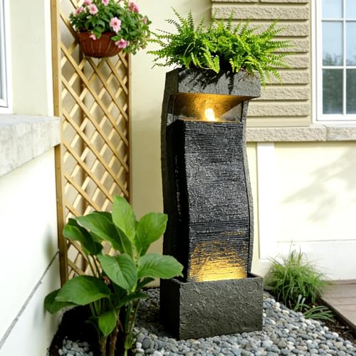 35H Modern Outdoor Water Fountain with Warm Light