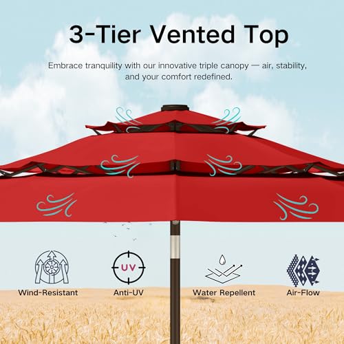 10ft 3 Tier Patio Umbrella with Solar Lights