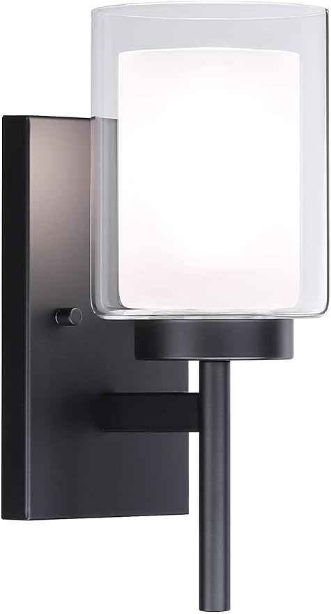 XiNBEi Lighting Wall Light, Classic Indoor 1 Light Black Vanity Sconce Light with Dual Glass Shade for Bathroom Kitchen & Living Room XB-W1276-1-MB