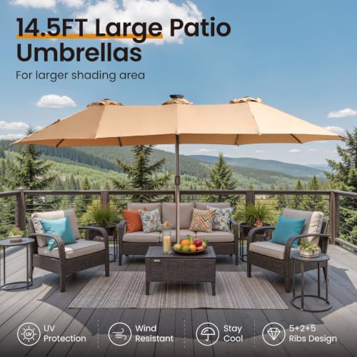 14.5 Ft X 8.3 Ft Rectangular Led Light Market Umbrella With Remote & App
