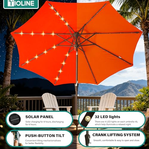 9' Patio Umbrella with solar lights umbrella outdoor patio Orange