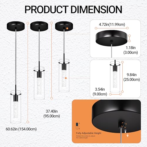Black Pendant Ceiling Light Fixture (3 Count)