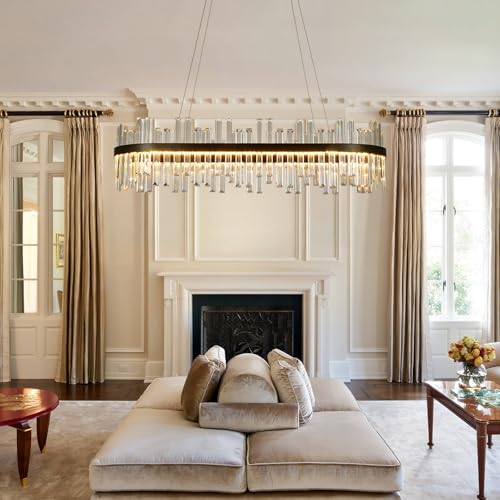 39.3" Black Rectangular Modern Led Crystal Dining Room Chandelier