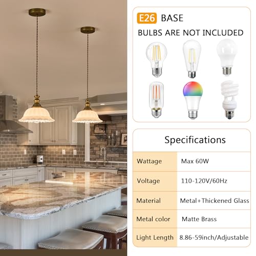 Glass Pendant Lights Modern Pendant Lighting Fixtures Hanging Lamp for Kitchen Island Bedroom Dining Room Coffee Shop Hallway White and Brass 2 Pack (2 Count)
