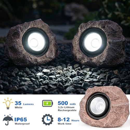 Solar Rock Lights Outdoor Garden Waterproof (2 Count)