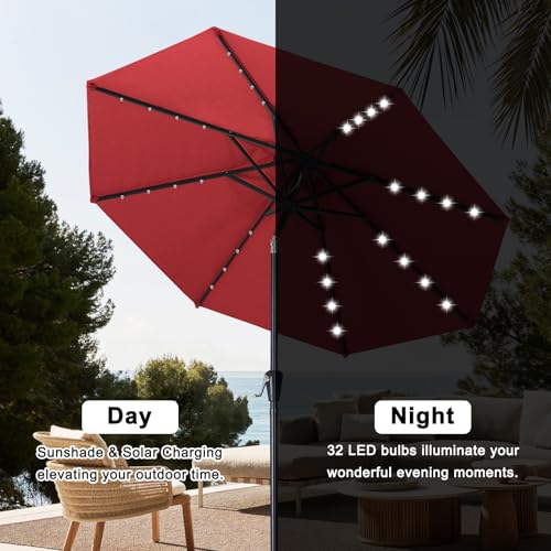 Solar Led Patio Umbrella with 32 Lights 9FT