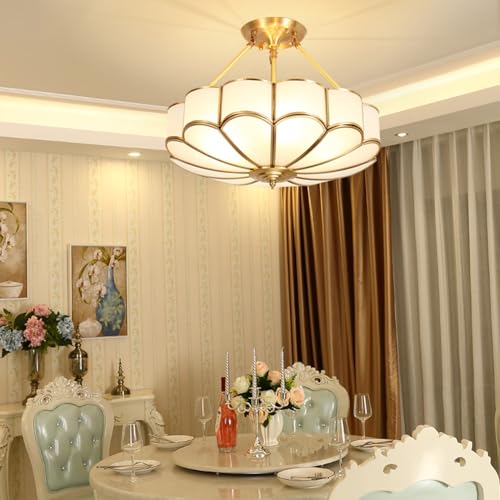 4 Lights Semi Flush Mount Brass Chandelier
