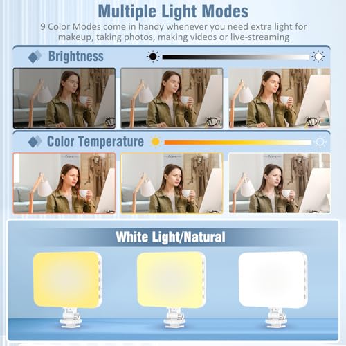 60 LED Portable Selfie Light Video Conference Lighting with Clip & Camera Tripod Adapter Rechargeable 2200mAh CRI 97+