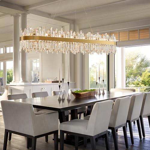 Gold Oval Crystal Chandelier L57 inch