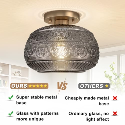 11" Gold Hallway Ceiling Light Fixture with Grey Glass for Hall Entry Way