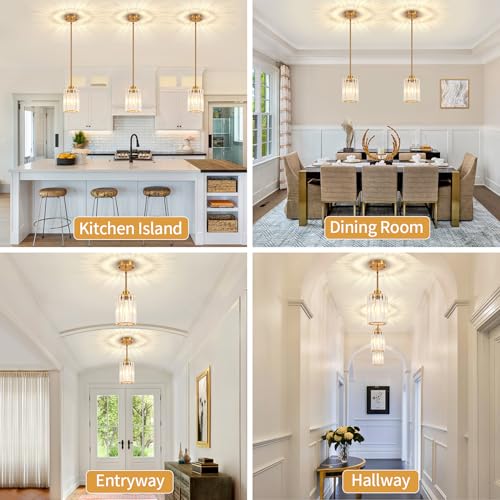 3 Pack Brushed Gold Pendant Lights Kitchen Island Crystal Mini Chandelier (3 Count)