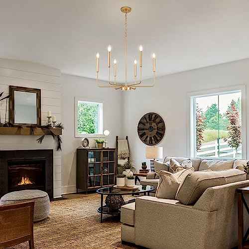 Modern Gold Chandelier for Dining Room,Metal 6-Light Kitchen Light Fixtures,Farmhouse Candle Hanging Pendant Light for Living Room Entryway Foyer Bedroom (Bulb Not Included)