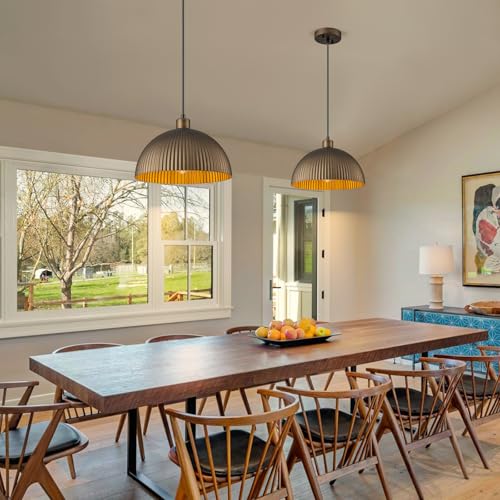Vintage Antique Brass Dome Pendant Light