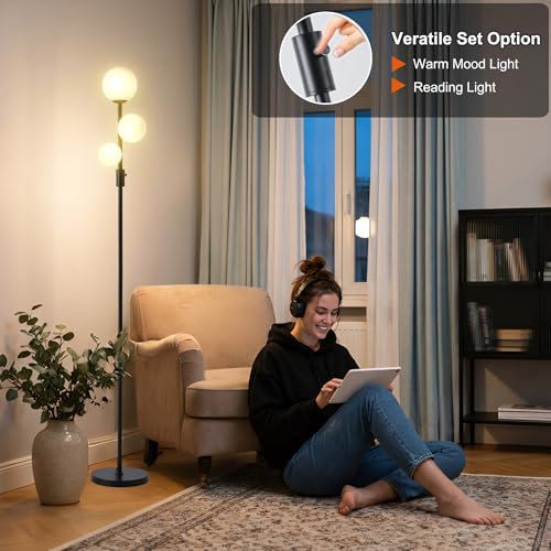 Upgraded Dimmable 3 Globe Mid Century Modern Floor Lamp