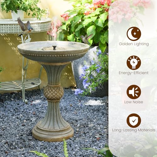 24H Outdoor Water Fountain with Solar Pump Italian Resin Garden Fountain for Patio Yard Weather