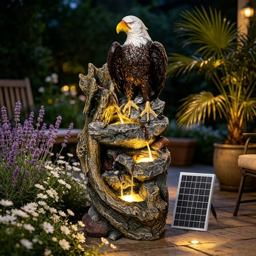 40.5" Tall Solar Water Fountain Outdoor Garden Eagel Sculpture