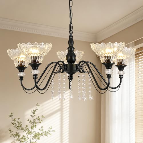 5 Light Chandelier in Matte Black Finish with Flower (5-Light / Black)