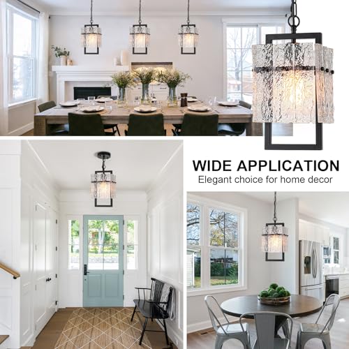 Black Pendant Lights Kitchen Island with Water Ripple Glass