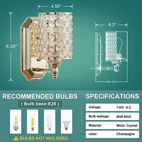 Crystal Wall Sconce Champagne Dry&Wet Dual Use 2 Pack 1 Light UL Certified (2 Count)