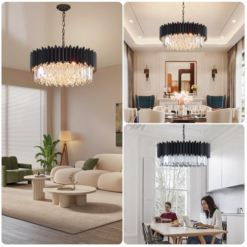 Modern Black Crystal Chandelier 24" Round Chandeliers 8