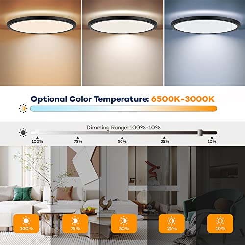Dimmable LED Flush Mount Ceiling Light Fixture with Remote Control