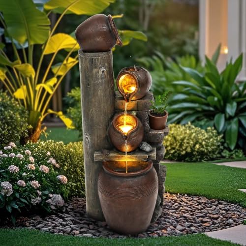 AUTODAYA 40" H Oversized Pitchers Outdoor Fountain with Warm LED Lights