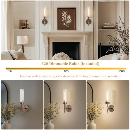 15" Knurled Aged Brass Bathroom Wall Sconces