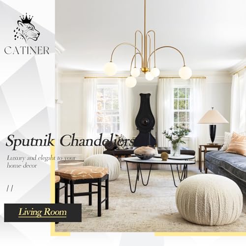 Modern 40" 6 Light Gold Sputnik Chandelier with Milk Glass Globe