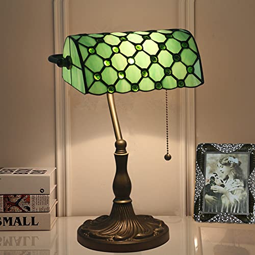 Tiffany Style Bankers Table Lamp Stained Glass Piano Desk Lamp Vintage Bedroom Bedside Lamp for Study