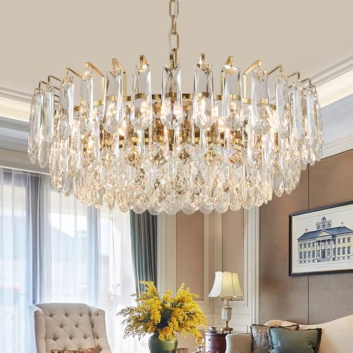 23.6" Gold Crystal Chandeliers Fully Transparent Crystal Modern3