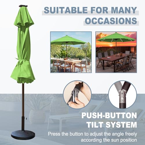 USA 10-Year-Non-Fading 10ft Market Patio Umbrella, Commercial Grade Table Sun Umbrella with 80 Solar LED Lights, Crank Open, Windproof & UPF 50+ UV Protection for Garden, Deck, Pool, Backyard, Macaw Green