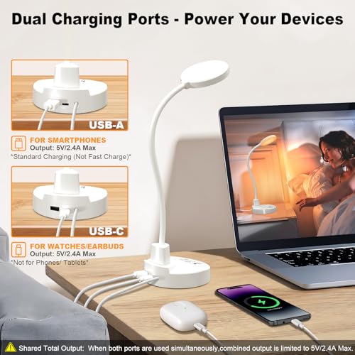 15W LED Desk Lamp with USB Charging Ports