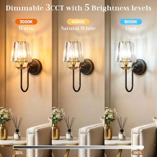 Black and Gold Battery Operated Wall Sconces Set of Two