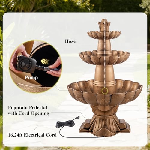 48.8" 3 Tier Freestanding Water Fountain Outdoor Garden