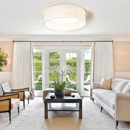 LED Flush Mount Ceiling Light with Fabric Shade