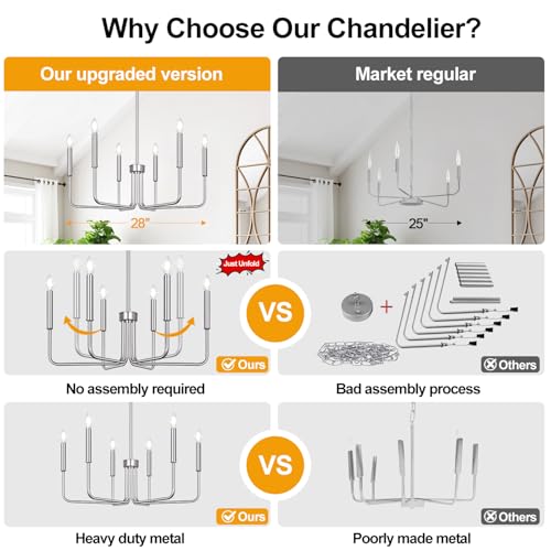 6 Light Farmhouse Chandelier for Dining Room Lighting Fixtures Hanging (6 Count)