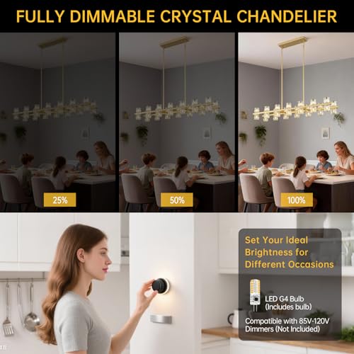28 Light L46" Rectangle Gold Crystal Dining Room Chandelier Over Table
