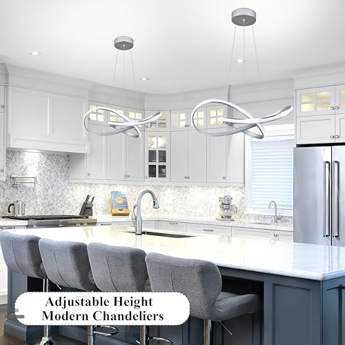 Modern LED Pendant Light Fixture Contemporary Ring Chandelier Nickel with 3000K