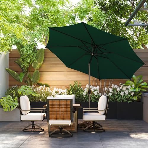 9FT Lyon Outdoor Patio Umbrella Outdoor Table Umbrella with Push Button Tilt and Crank Market Umbrella 8 Sturdy Ribs UV Protection Waterproof for Garden Deck Backyard Pool Dark Green