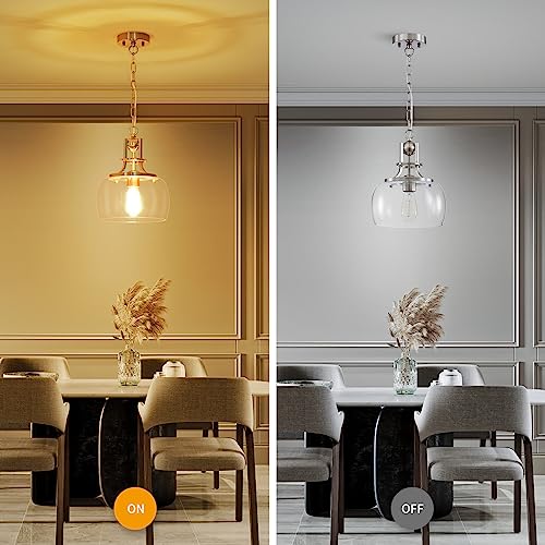 Chandelier Rustic Farmhouse Industrial Round Ceiling Pendant LED Light Fixture with Clear Glass Shades for Dining Room Kitchen Island Foyer Entryway