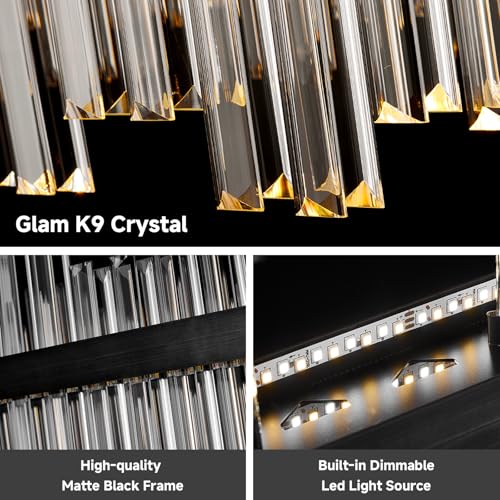 24" Black Round Modern Dimmable LED Crystal Chandelier with Remote