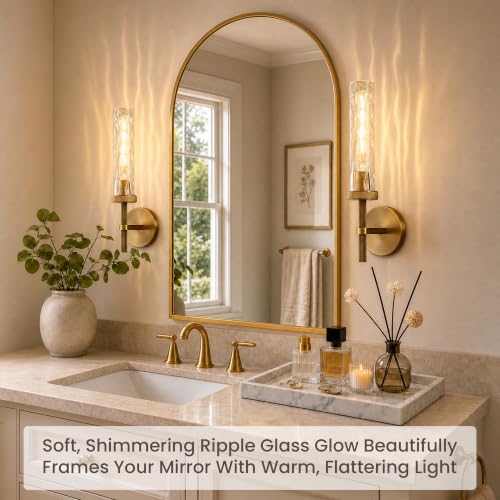 Bathroom Sconces Set of 2 Hardwired Sconces with Water Ripple Glass (2 Count)