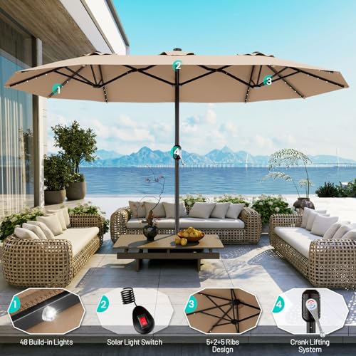 13 FT Patio Umbrella with Solar Lights