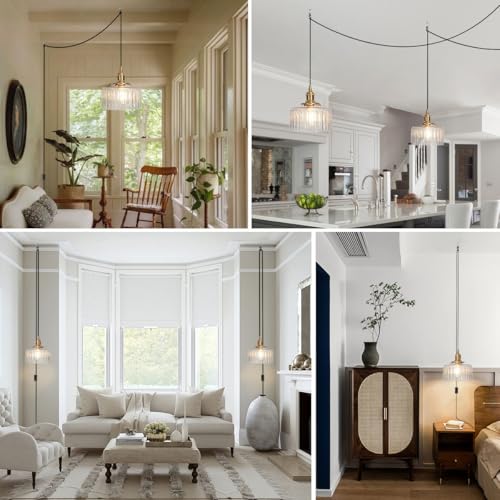 Plug in Pendant Light Clear Glass Striped Pendant Light Fixtures Vintage Glass Hanging Lighting 1